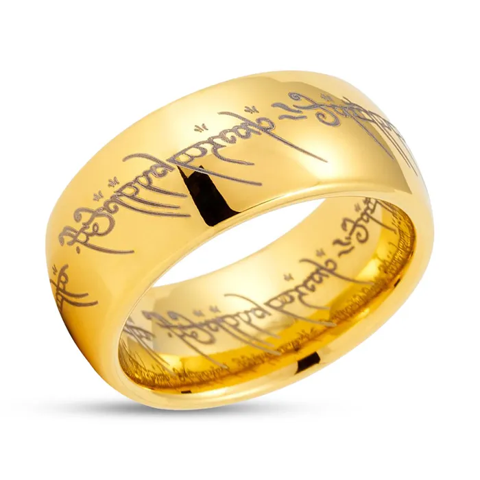 Clean Casting Jewelry Rings Lord Of The Rings Tungsten Wedding Band 10mm Ring Yellow Gold Tungsten
