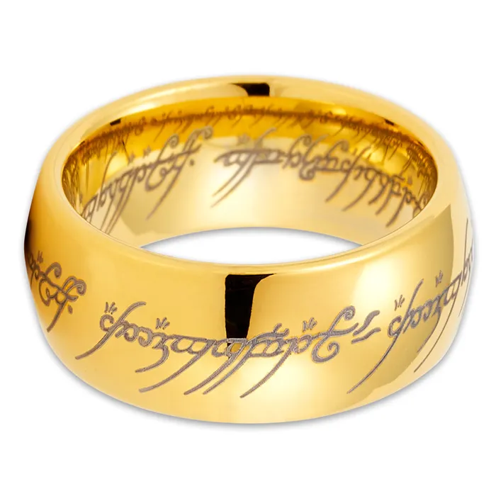 Clean Casting Jewelry Rings Lord Of The Rings Tungsten Wedding Band 10mm Ring Yellow Gold Tungsten