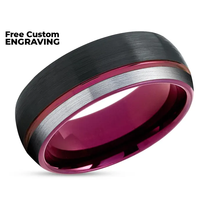 Clean Casting Jewelry Rings Purple Tungsten Wedding Band Black Tungsten Ring Purple Wedding Ring Tungsten Ring