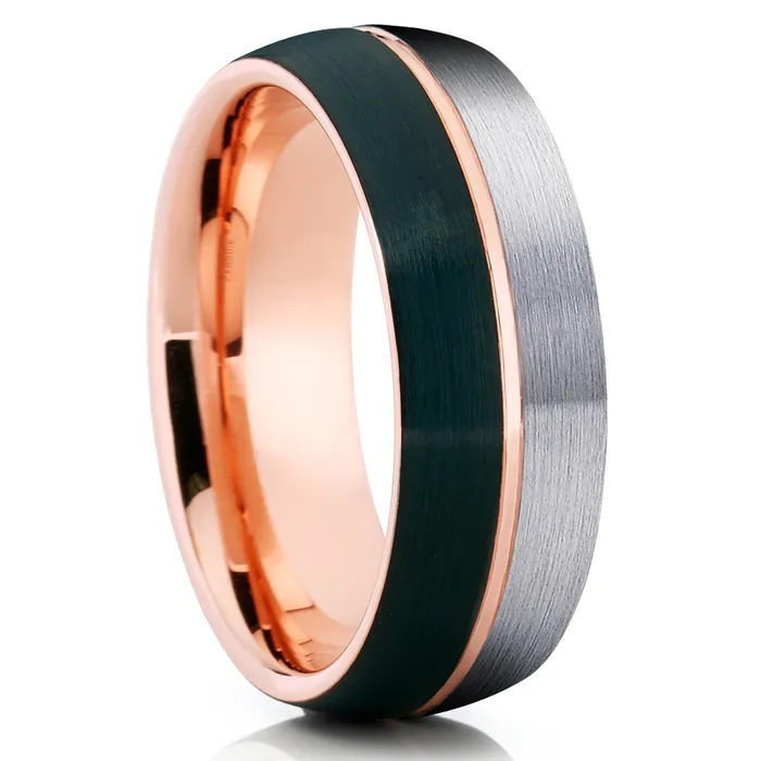 Clean Casting Jewelry Rings Rose Gold Wedding Ring Black Tungsten Ring Gray Wedding Ring 18k Rose Gold