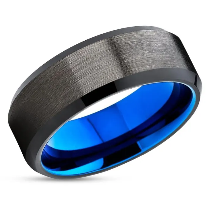 Clean Casting Jewelry Tungsten Wedding Ring Blue Tungsten Wedding Ring Gunmetal Tungsten Ring Black Rings