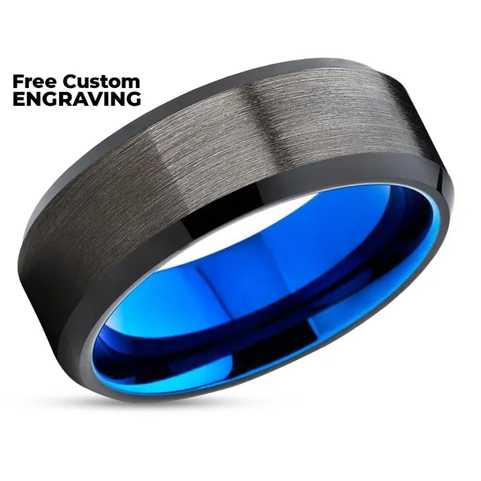 Clean Casting Jewelry Tungsten Wedding Ring Blue Tungsten Wedding Ring Gunmetal Tungsten Ring Black Rings
