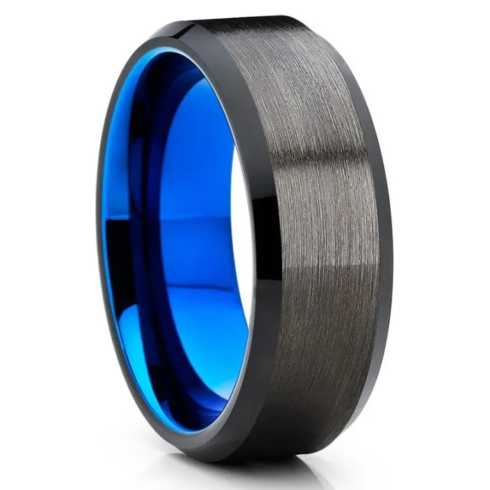Clean Casting Jewelry Tungsten Wedding Ring Blue Tungsten Wedding Ring Gunmetal Tungsten Ring Black Rings