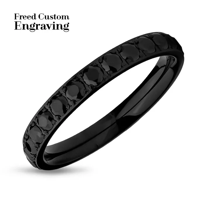 Eternity Wedding Ring Black Titanium Ring Eternity Ring Engagement Ring Black CZ Ring Clean Casting Jewelry Rings