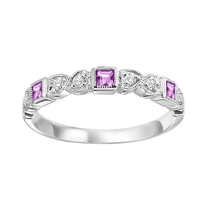 International Diamond Center 14K Gold Stackable Diamond Pink Sapphire Band Rings