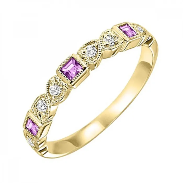 International Diamond Center 14K Gold Stackable Diamond Pink Sapphire Band Rings