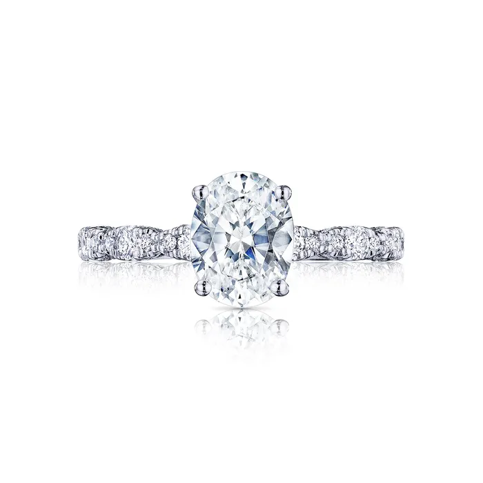International Diamond Center Rings Tacori 18k White Gold Petite Crescent Oval Diamond Engagement Ring Setting 035 CTW