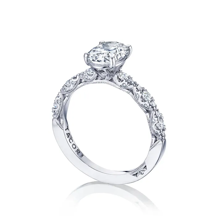 International Diamond Center Rings Tacori 18k White Gold Petite Crescent Oval Diamond Engagement Ring Setting 035 CTW