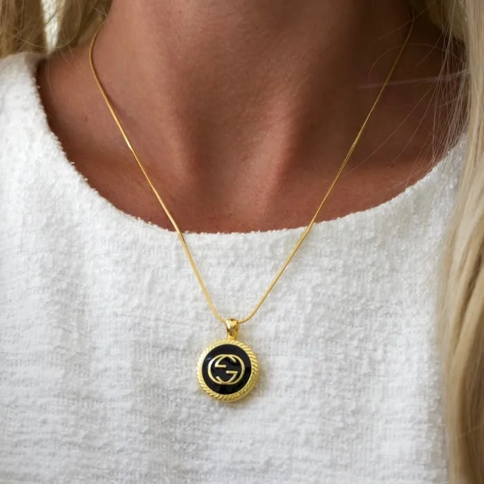 Necklaces Reluxe Vintage GG Noir Button Necklace