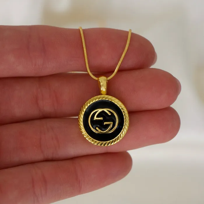 Necklaces Reluxe Vintage GG Noir Button Necklace
