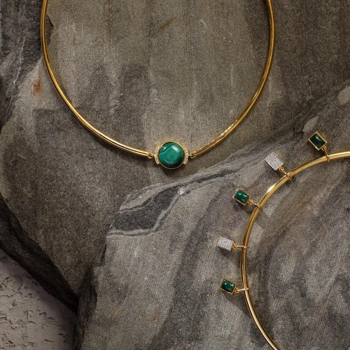 Necklaces SILVER Malachite Statement Silver Hasli Necklace