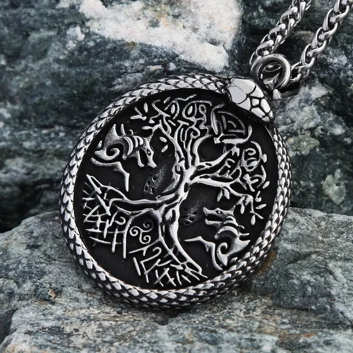 Necklaces Yggdrasil Necklace Norse Tree of Life in Jormugandr Circle Valhalla Vikings