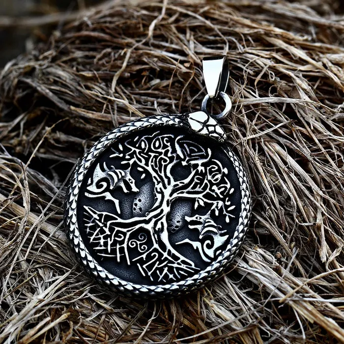 Necklaces Yggdrasil Necklace Norse Tree of Life in Jormugandr Circle Valhalla Vikings