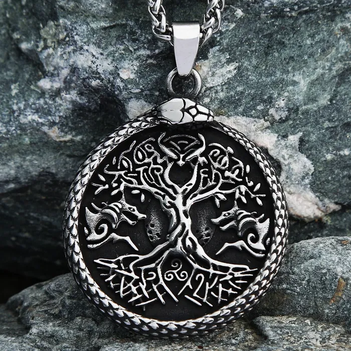 Necklaces Yggdrasil Necklace Norse Tree of Life in Jormugandr Circle Valhalla Vikings