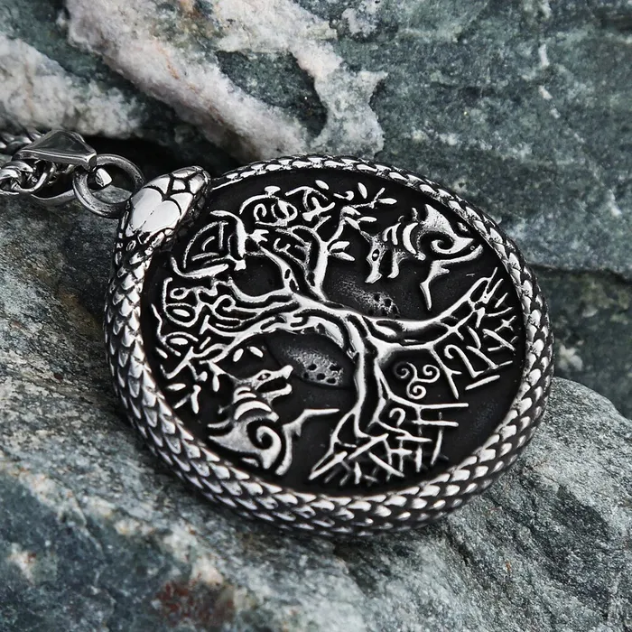 Necklaces Yggdrasil Necklace Norse Tree of Life in Jormugandr Circle Valhalla Vikings
