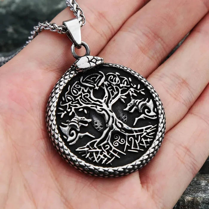 Necklaces Yggdrasil Necklace Norse Tree of Life in Jormugandr Circle Valhalla Vikings