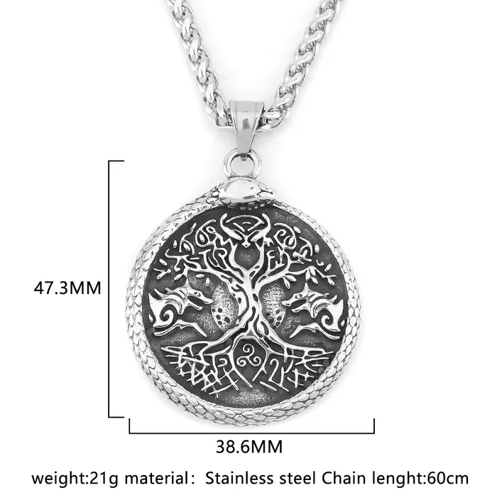 Necklaces Yggdrasil Necklace Norse Tree of Life in Jormugandr Circle Valhalla Vikings