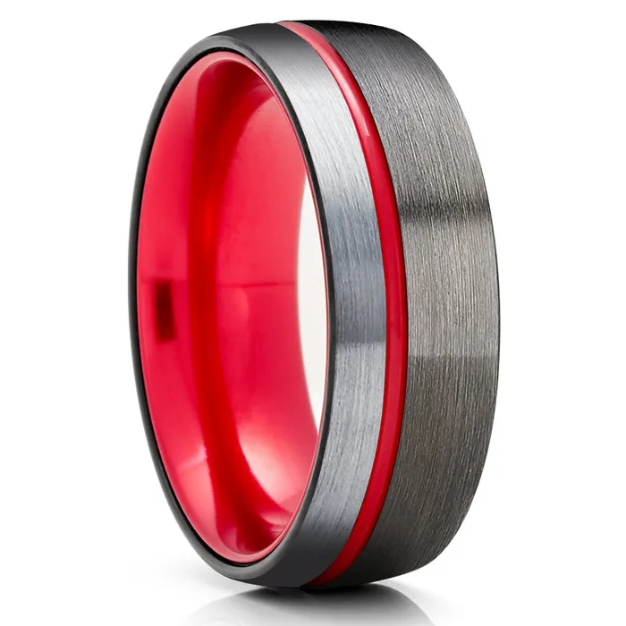 Rings Clean Casting Jewelry Red Tungsten Ring Red Wedding Ring Tungsten Wedding Ring Gunmetal Wedding Ring