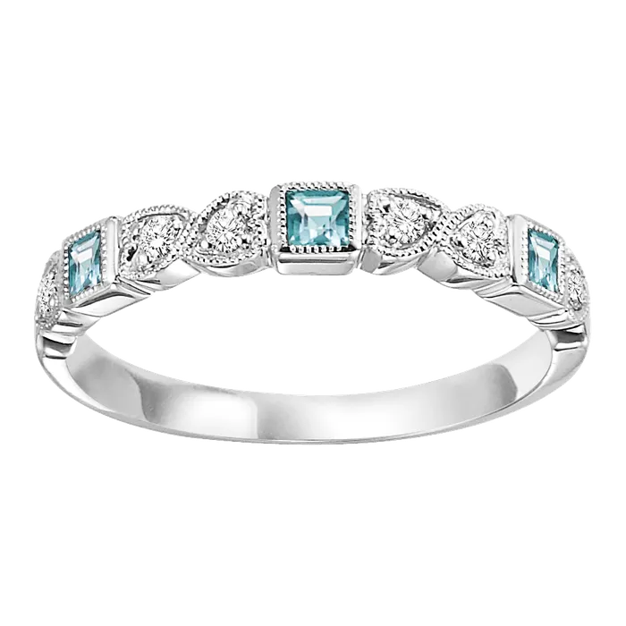 Rings International Diamond Center 10K White Gold Mix Prong Aquamarine Band 120CT