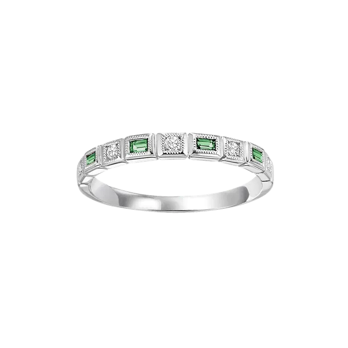 Rings International Diamond Center 14K Gold Stackable Diamond Emerald Band