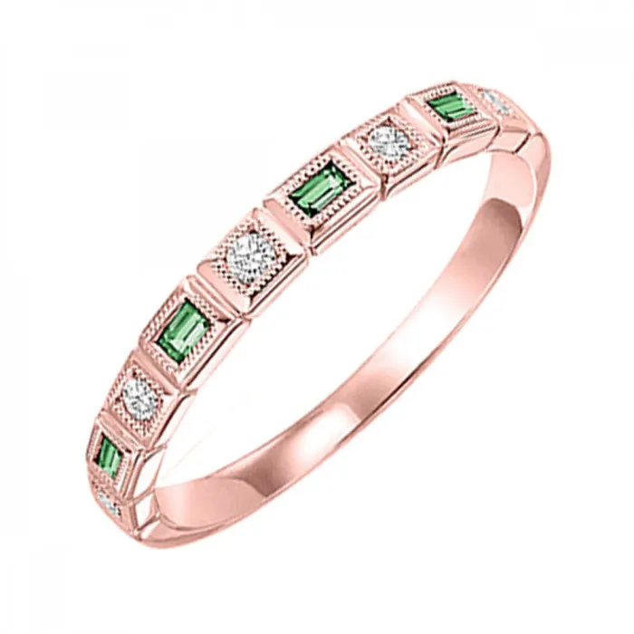 Rings International Diamond Center 14K Gold Stackable Diamond Emerald Band