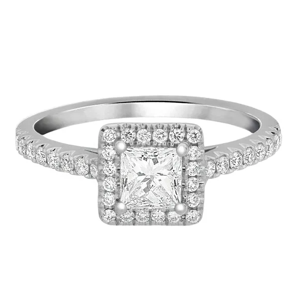 Rings International Diamond Center Complete Rings White Gold with 05 CTW Princess Diamond Diamond Center Stone Halo Engagement Ring