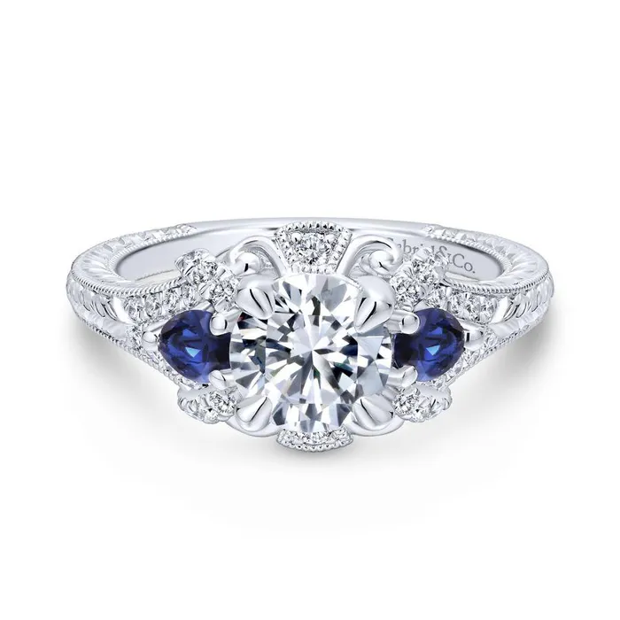 Rings International Diamond Center Gabriel Victorian Collection White Gold 3Stone Halo Engagement Ring 023 CTW