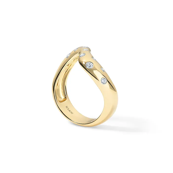 SG Fine Rings Gold and Diamond Domed Wavy Band