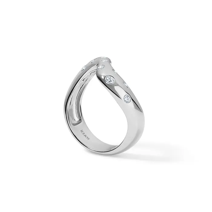 SG Fine Rings Gold and Diamond Domed Wavy Band