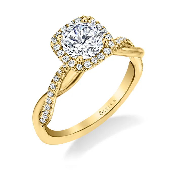 Shop IDC estore Rings Sylvie Coralie Cushion Cut Modern Halo Diamond Spiral Engagement Ring Setting