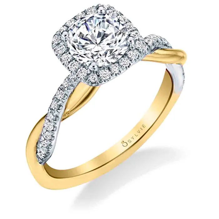 Shop IDC estore Rings Sylvie Coralie Cushion Cut Modern Halo Diamond Spiral Engagement Ring Setting