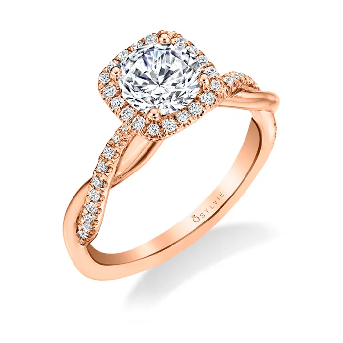 Shop IDC estore Rings Sylvie Coralie Cushion Cut Modern Halo Diamond Spiral Engagement Ring Setting