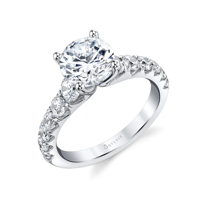 Shop IDC estore Sylvie Andrea Round Cut Wide Band Classic Diamond Engagement Ring Setting Rings