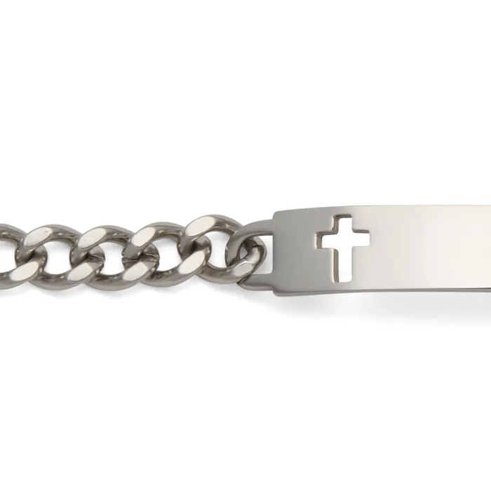 Speidel Bracelets Ladies ID Bracelet with Cut Out Cross Plaque Silver or Gold Tone
