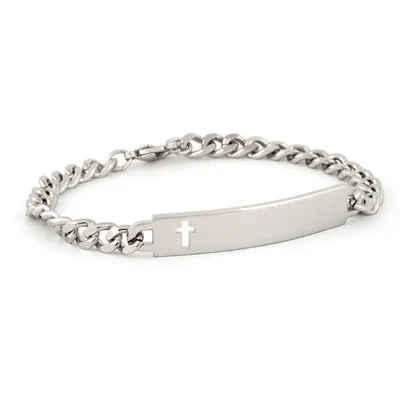 Speidel Bracelets Ladies ID Bracelet with Cut Out Cross Plaque Silver or Gold Tone