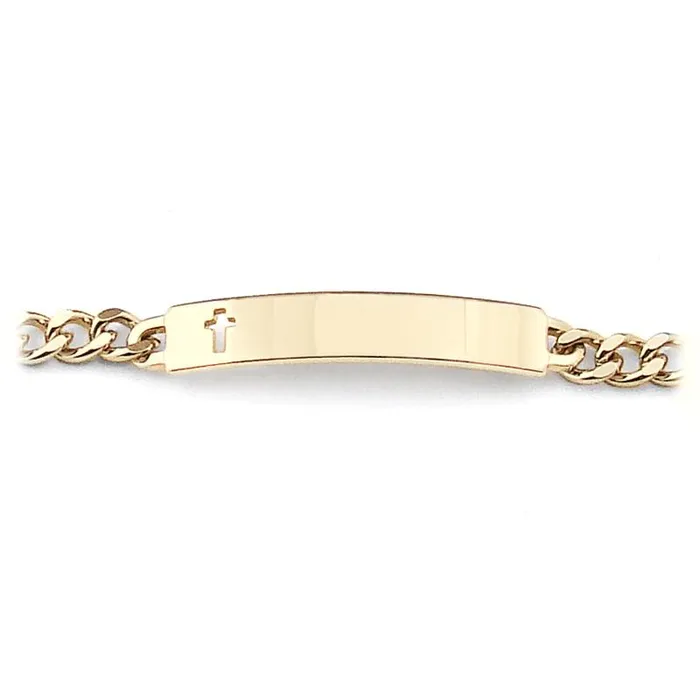 Speidel Bracelets Ladies ID Bracelet with Cut Out Cross Plaque Silver or Gold Tone