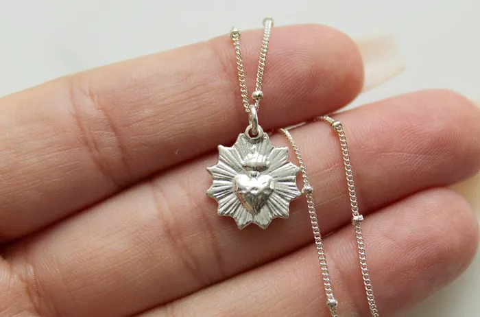 TheLittleCatholic Necklaces The Little Sacred Heart minimalist scalloped necklace in sterling silver