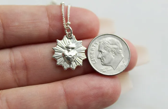 TheLittleCatholic Necklaces The Little Sacred Heart minimalist scalloped necklace in sterling silver