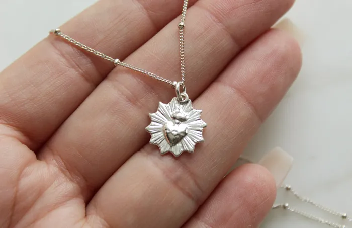 TheLittleCatholic Necklaces The Little Sacred Heart minimalist scalloped necklace in sterling silver