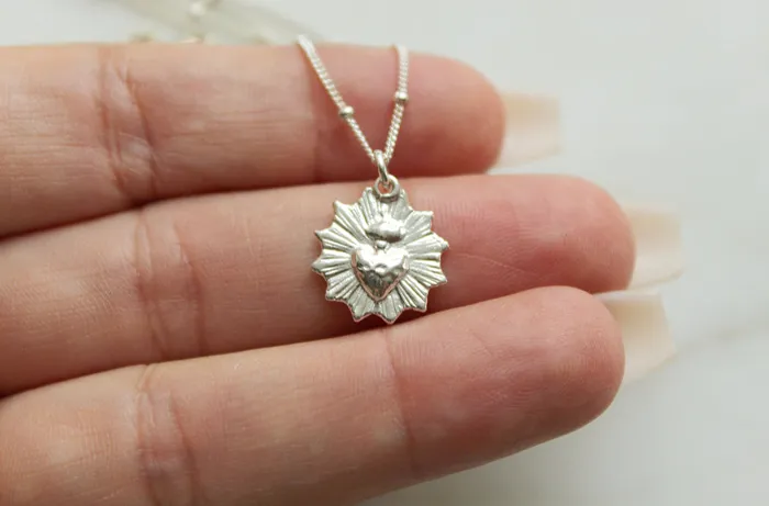TheLittleCatholic Necklaces The Little Sacred Heart minimalist scalloped necklace in sterling silver