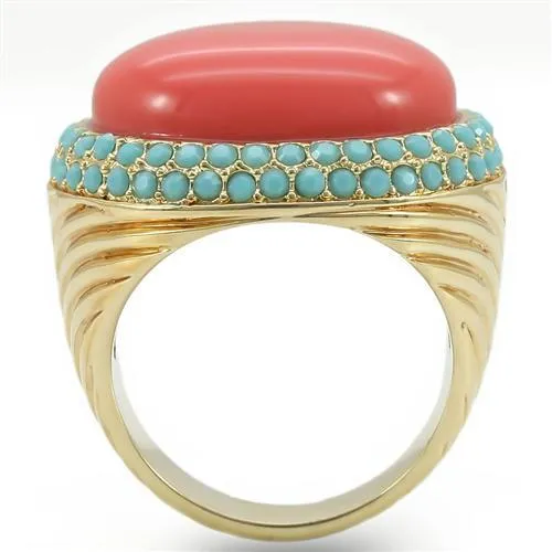 0W334 Gold Brass Ring with SemiPrecious in Rose Alamode Rings