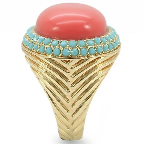 0W334 Gold Brass Ring with SemiPrecious in Rose Alamode Rings