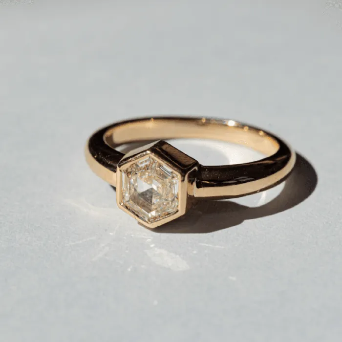 100ct Bezel Set White Diamond Hex Ring Marrow Fine Rings