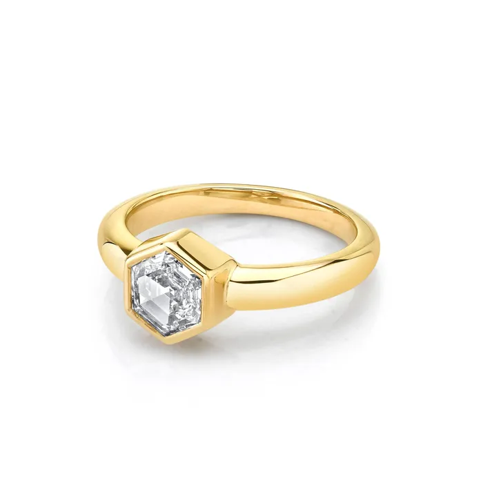 100ct Bezel Set White Diamond Hex Ring Marrow Fine Rings