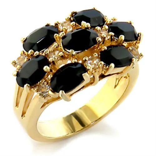 10109 Gold Brass Ring with Top Grade Crystal in Jet Alamode Rings