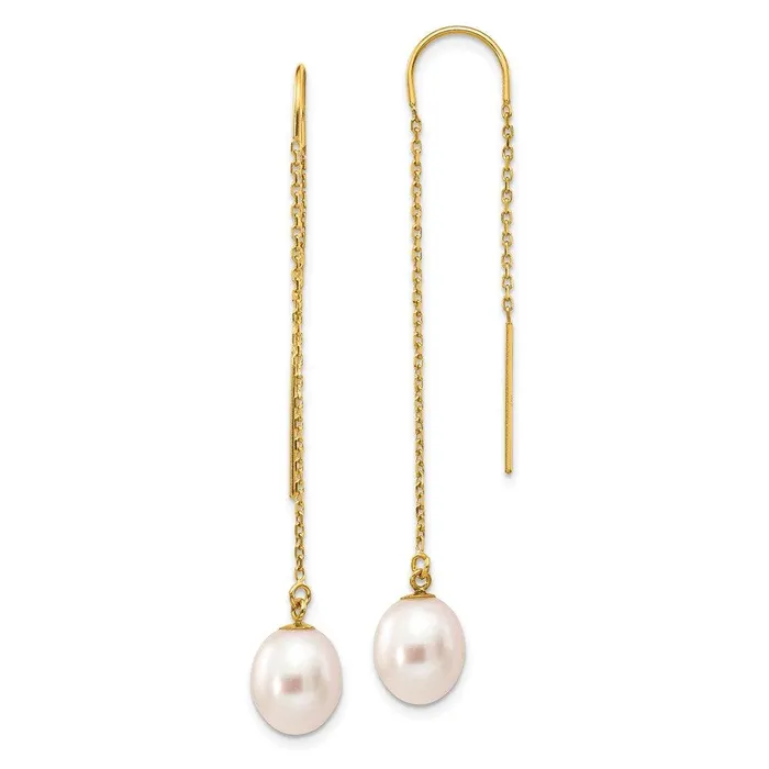 14k 78mm White Rice Freshwater Cultured Pearl Dangle Threader Earrings Jewelry Earrings