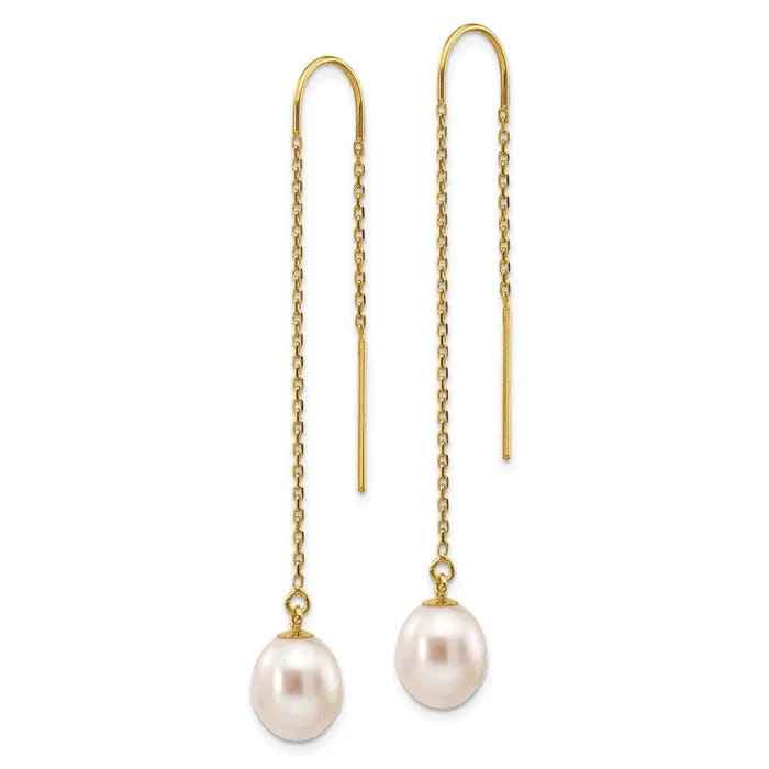 14k 78mm White Rice Freshwater Cultured Pearl Dangle Threader Earrings Jewelry Earrings
