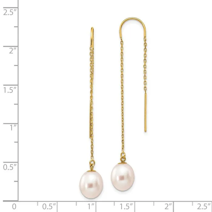 14k 78mm White Rice Freshwater Cultured Pearl Dangle Threader Earrings Jewelry Earrings