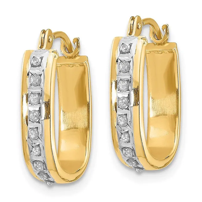 14k Diamond Fascination Squared Hinged Hoop Earrings Jewelry Earrings