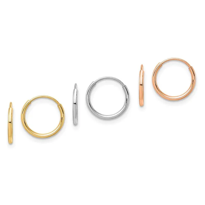 14K Tri Color 3pair Hoop Earrings Set Jewelry Earrings